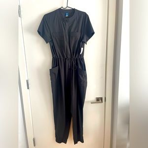 Black romper jumpsuit with cinch waist